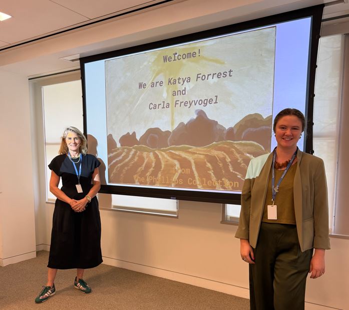 Carla and Katya welcome at the Pew workshop